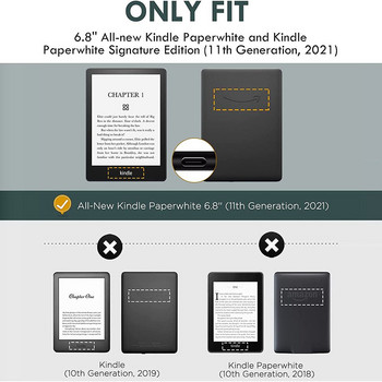Защитен фолио калъф за събуждане/сън, 6,8-инчов смарт капак PU кожа за Kindle Paperwhite 5 11-то поколение 2021