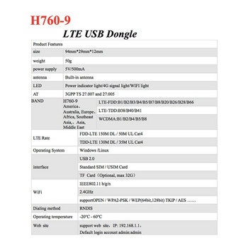 H760-9 4G USB WIFI Dongle Broadband Modem Stick 150Mbps 4G LTE рутер, поддържащ Америка Европа Африка Близък Изток Азия