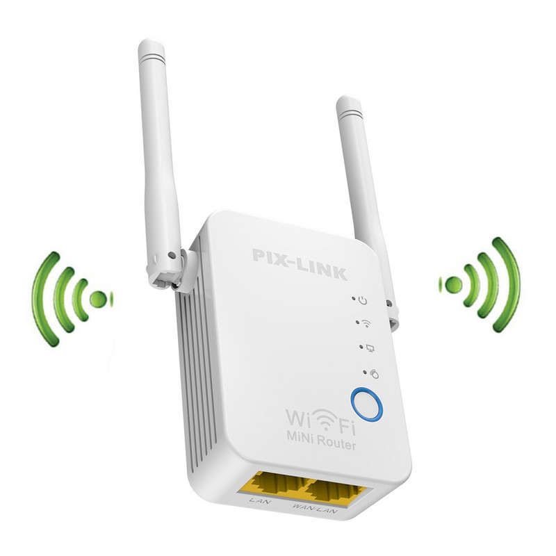PIXLINK vezeték nélküli mini router WiFi átjátszó hozzáférési pont mód Antenna Booster 2.4G erősítő nagy hatótávolságú jel Wi-Fi bővítő