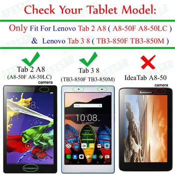 Για Lenovo Tab2 A8 Tab3 8 Κάλυμμα θήκης tablet - Εξαιρετικά ελαφρύ λεπτό έξυπνο κάλυμμα για Lenovo Tab 2 A8-50 Tab 3 TB3-850F Θήκη