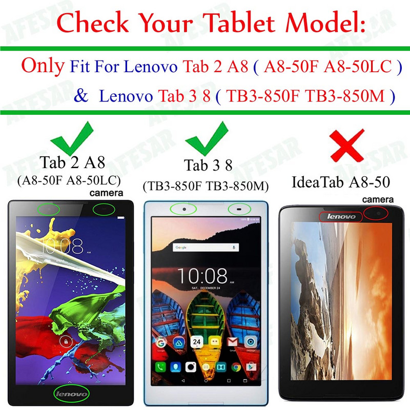Lenovo Tab2 A8 Tab3 8 táblagép tok borítása - Ultrakönnyű, vékony intelligens borítás Lenovo Tab 2 A8-50 Tab 3 TB3-850F tokjához