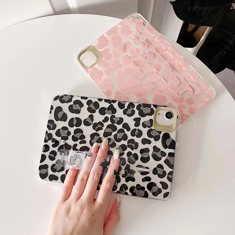 iPad Mini 6 tokhoz Fashion Leopard Print csuklópánt tartó Hátsó borító iPad Mini6 átlátszó ütésálló szilikon tabletta hüvely