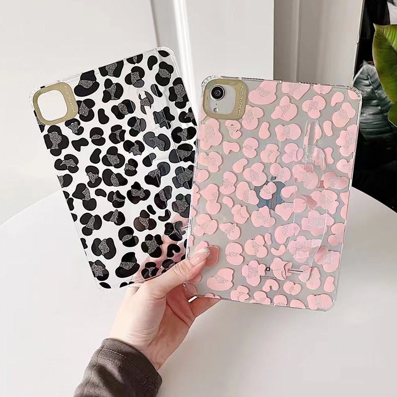 iPad Mini 6 tokhoz Fashion Leopard Print csuklópánt tartó Hátsó borító iPad Mini6 átlátszó ütésálló szilikon tabletta hüvely