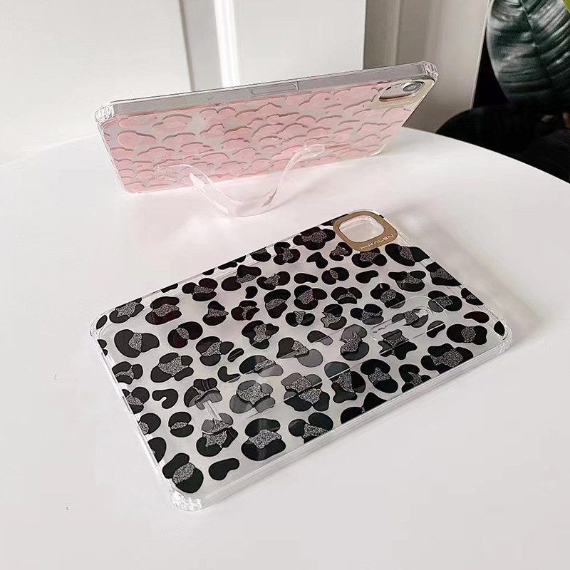 iPad Mini 6 tokhoz Fashion Leopard Print csuklópánt tartó Hátsó borító iPad Mini6 átlátszó ütésálló szilikon tabletta hüvely