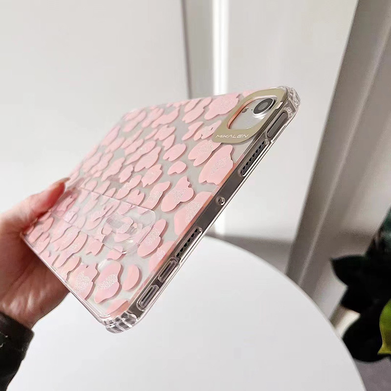 iPad Mini 6 tokhoz Fashion Leopard Print csuklópánt tartó Hátsó borító iPad Mini6 átlátszó ütésálló szilikon tabletta hüvely