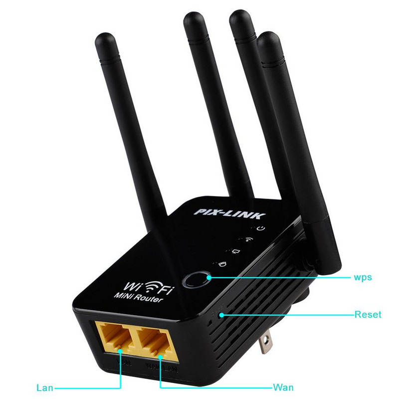 PIXLINK WiFi átjátszó 300 Mbps erősítő Router/ Booster/AP Hálózati tartománybővítő Router Power Extender Roteador 2/4 Antenna
