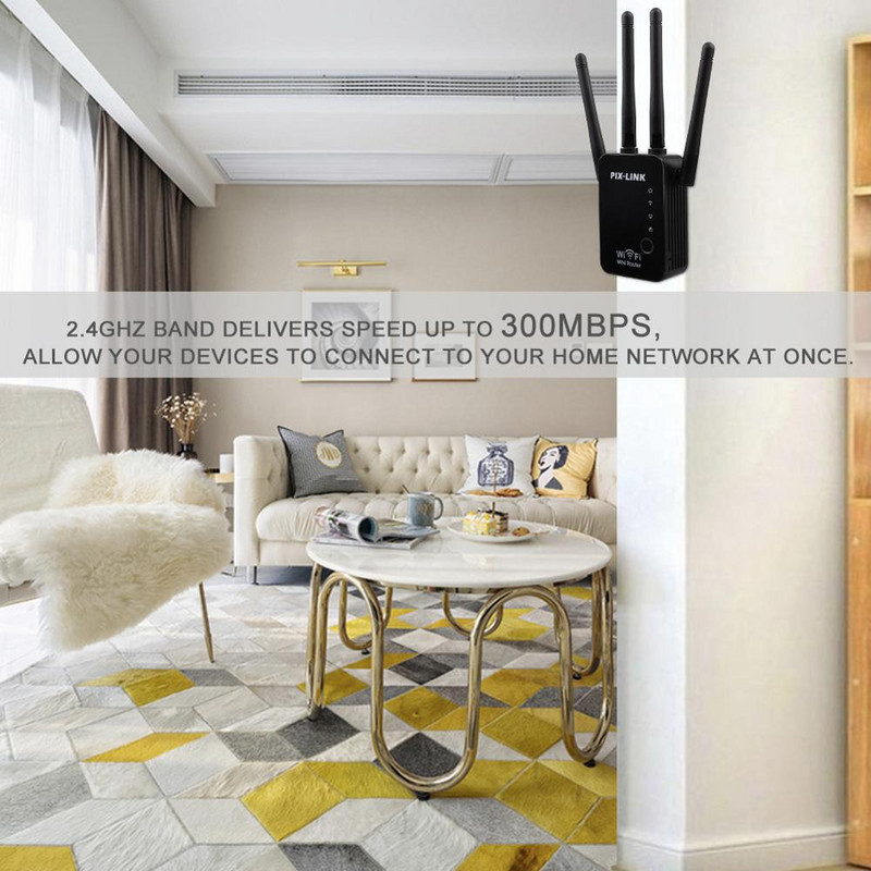 PIXLINK WiFi átjátszó 300 Mbps erősítő Router/ Booster/AP Hálózati tartománybővítő Router Power Extender Roteador 2/4 Antenna