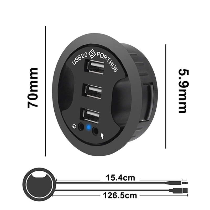 USB centrmezgls USB 2.0 galddatora caurduris USB 2.0 centrmezgls audio galda stiprinājuma adapteris 3 portu stiprinājums galdā Vairāki USB 2.0 porti