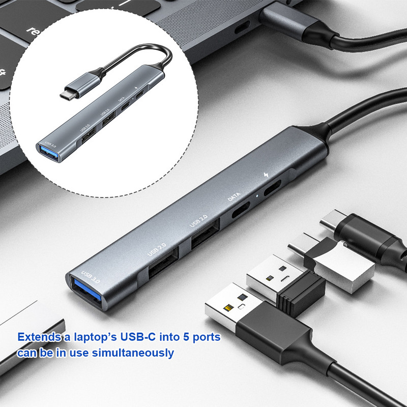 Spliter pentru laptop 5 în 1 PC Hub USB C Transfer de date Livrare energie Adaptor multiport Gigabit Ethernet Hub tip C Adaptor LAN RJ45