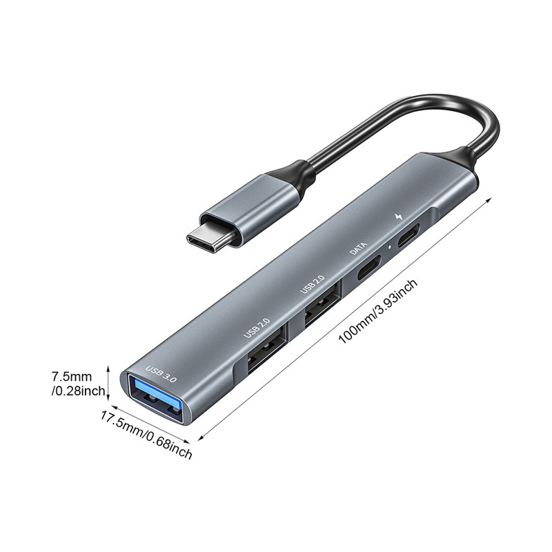 Spliter pentru laptop 5 în 1 PC Hub USB C Transfer de date Livrare energie Adaptor multiport Gigabit Ethernet Hub tip C Adaptor LAN RJ45