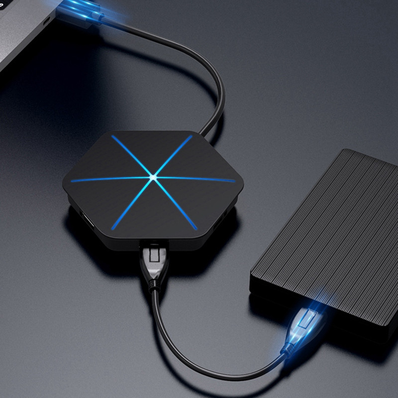 1 buc 6 porturi pentru NOUL HUB Splitter cu cititor de carduri TF SD Indicator OTG RGB Încărcare telefon Computer Extender Hexagon Splitter