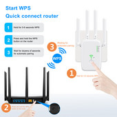 WiFi átjátszó kétsávos 2,4 GHz/5 GHz WiFi jelerősítő átjátszó széles lefedettség 4 külső antennával otthoni szállodához