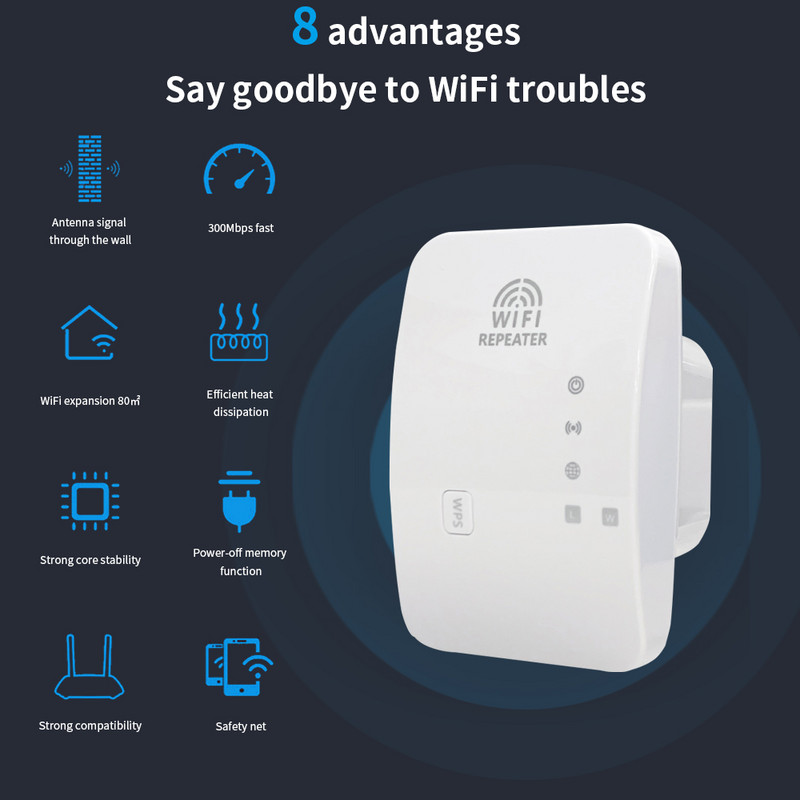 TISHRIC M-95A vezeték nélküli átjátszó 300M Wifi jelerősítő hálózati bővítő router Wifi erősítő otthoni irodába