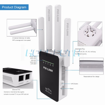 WR09 Ασύρματο Wifi Repeater 300Mbps Universal Long Range Router με 4 κεραίες AP/Router/Repeater Λειτουργία 3σε1