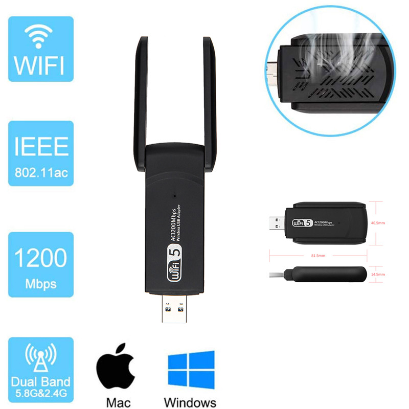 2.4G 5G 1200Mbps Placă de rețea fără fir Usb Dongle Antenă Adaptor Wifi AP Dual Band Wi-Fi Usb 3.0 Lan Ethernet 1200M