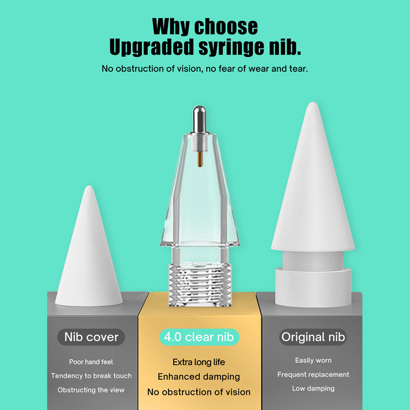 Metallist otsikute otste asendus Apple Pencil 1. 2. põlvkonna iPad Stylus Transparent 4.0 otsaga kahekihilise puuteekraani pliiatsi jaoks