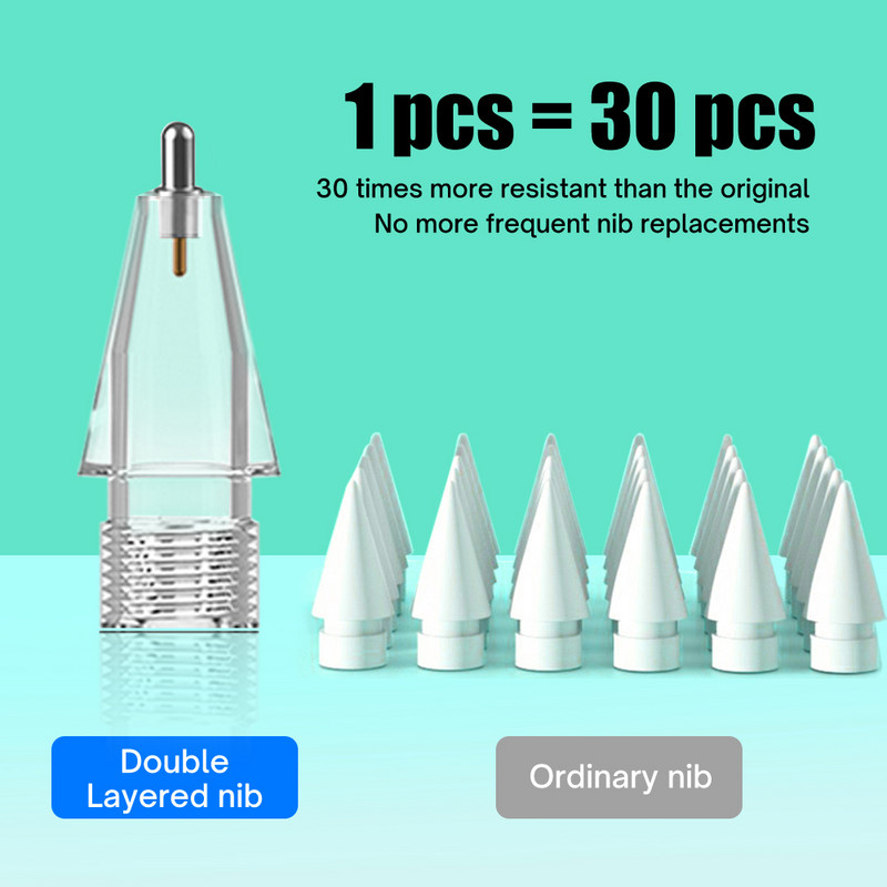 Metallist otsikute otste asendus Apple Pencil 1. 2. põlvkonna iPad Stylus Transparent 4.0 otsaga kahekihilise puuteekraani pliiatsi jaoks