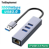 USB C jaotur 1000 Mbps 3 porti USB 3.0 C-tüüpi jaotur USB-Rj45 Gigabit Etherneti adapter RTL8153 MacBooki sülearvuti jaoks