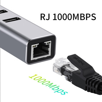 USB C HUB 1000Mbps 3 θύρες USB 3.0 Τύπος C HUB USB σε Rj45 Gigabit Ethernet Προσαρμογέας RTL8153 για φορητό υπολογιστή MacBook