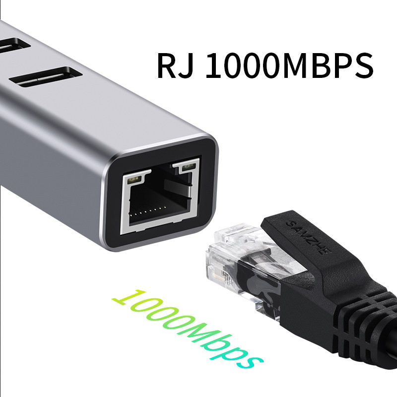 USB C jaotur 1000 Mbps 3 porti USB 3.0 C-tüüpi jaotur USB-Rj45 Gigabit Etherneti adapter RTL8153 MacBooki sülearvuti jaoks