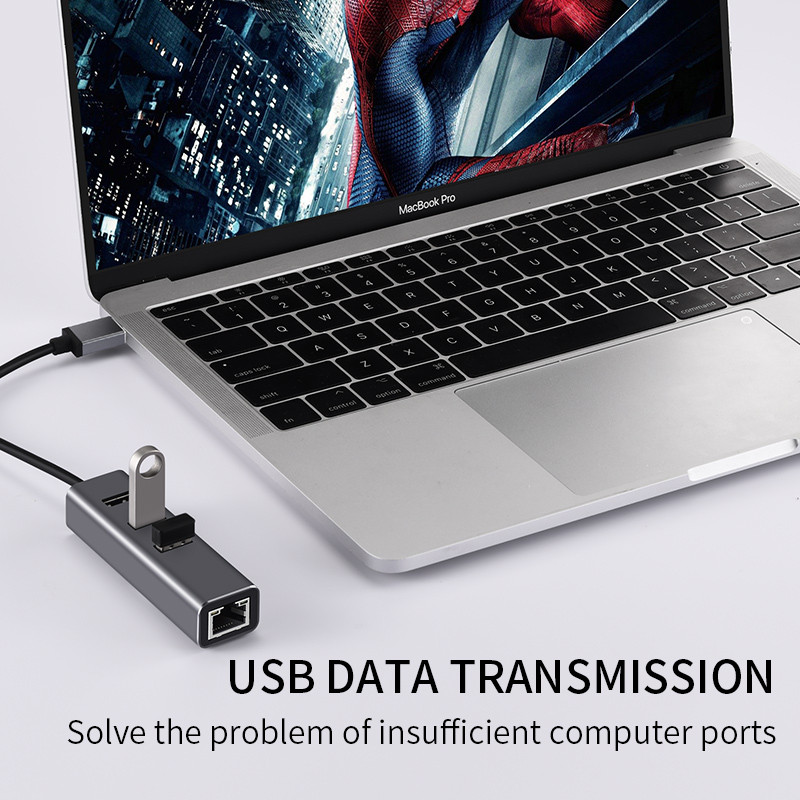 USB C jaotur 1000 Mbps 3 porti USB 3.0 C-tüüpi jaotur USB-Rj45 Gigabit Etherneti adapter RTL8153 MacBooki sülearvuti jaoks