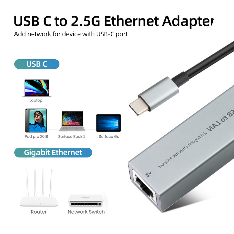 Juhtmega 2500Mbps USB C 2.5G väline võrgukaart Type-C to RJ45 konverteri Etherneti LAN-i adapteri jaotur MacBook iPad Pro jaoks