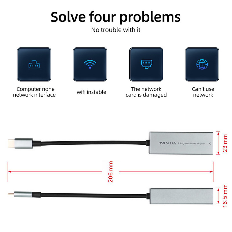 Juhtmega 2500Mbps USB C 2.5G väline võrgukaart Type-C to RJ45 konverteri Etherneti LAN-i adapteri jaotur MacBook iPad Pro jaoks