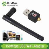 PzzPss WiFi bezvadu tīkla karte USB2.0 150Mbps 802.11 b/g/n LAN adapteris ar grozāmu antenu klēpjdatora datora mini Wi-Fi sargspraudnim