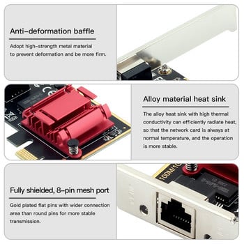 2.5G PCI-E към RJ45 мрежова карта RTL8125B чип Gigabit Ethernet PCI Express мрежова карта 10/100/2500Mbps 1Gbps/2.5Gbps за компютър