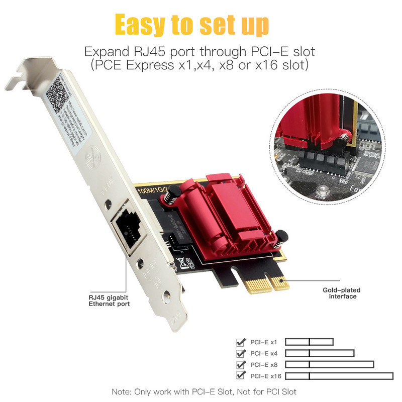 Κάρτα δικτύου 2,5G PCI-E σε RJ45 RTL8125B Chip Gigabit Ethernet Κάρτα δικτύου PCI Express 10/100/2500Mbps 1Gbps/2,5Gbps για υπολογιστή