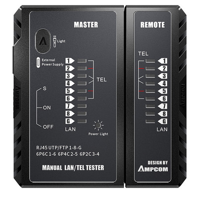 AMPCOM tinklo kabelio testeris, LAN telefono laidų tikrinimo įrankis, tinklo kūrimo įrankis, eterneto taisymas, skirtas RJ45/RJ11/RJ12/CAT5/CAT6/CAT7/CAT8