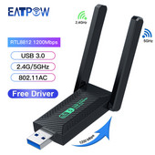EATPOW Adaptor Wifi Bandă dublă 2,4GHz 5GHz Wifi Usb 1200Mbps Dongle WiFi fără fir cu antenă PC Computer Receptor Card de Rețea