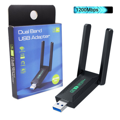 EATPOW Adaptor Wifi Bandă dublă 2,4GHz 5GHz Wifi Usb 1200Mbps Dongle WiFi fără fir cu antenă PC Computer Receptor Card de Rețea