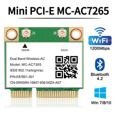 Wifi 5 1200Mbps Bluetooth 4.2 Half Mini PCI-E Wifi karte MC-AC7265 Bezvadu Intel 7265 802.11ac 2.4G 5Ghz klēpjdatoram, nekā 7260HMW