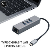 USB C Ethernet με 3 θύρες USB HUB 3.0 RJ45 Lan κάρτα δικτύου Προσαρμογέας USB σε Ethernet για Mac iOS Android PC RTL8153 USB 3.0 HUB