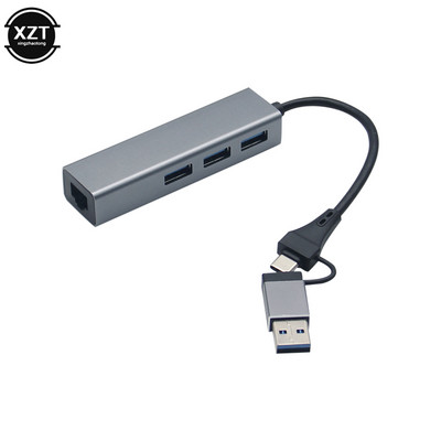 USB C Ethernet με 3 θύρες USB HUB 3.0 RJ45 Lan κάρτα δικτύου Προσαρμογέας USB σε Ethernet για Mac iOS Android PC RTL8153 USB 3.0 HUB