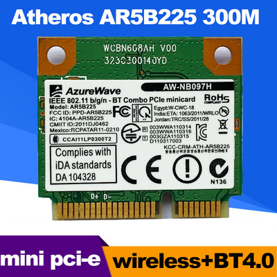 Vezeték nélküli kártya ATHEROS AR5B225 300Mbp MINI PCI-E kártyához WiFi + Bluetooth 4.0 Atheros AR5B22 2.4GHz 5GHz 802.11a/b/g/n
