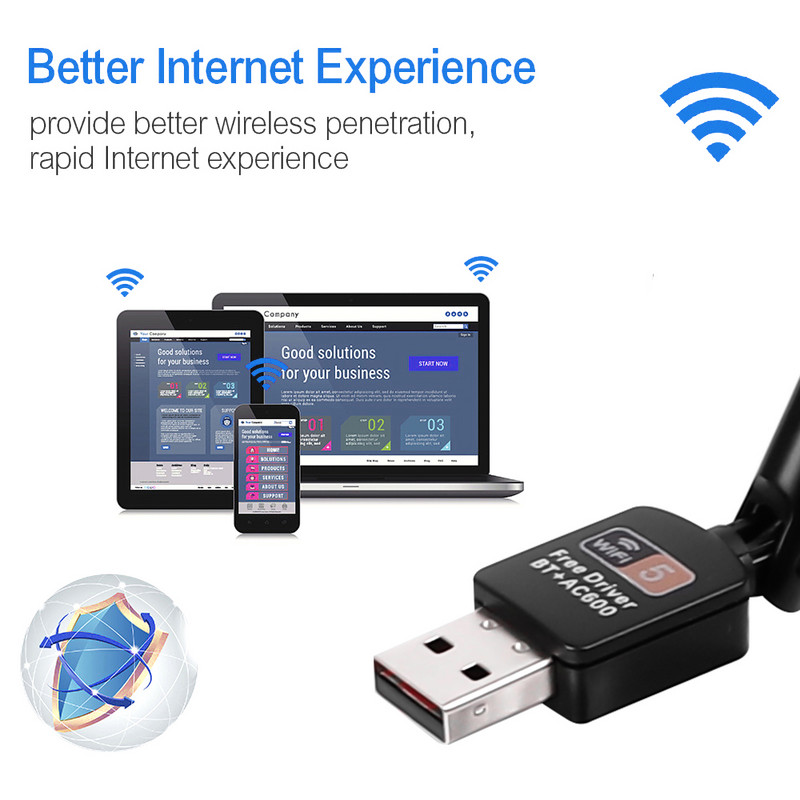 Vezeték nélküli hálózati kártyaadapter 600 Mbps USB WIFI Bluetooth vezeték nélküli Wi-Fi antenna kétsávos ingyenes illesztőprogram Windows operációs rendszerhez