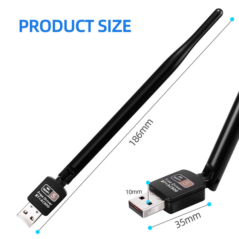 Vezeték nélküli hálózati kártyaadapter 600 Mbps USB WIFI Bluetooth vezeték nélküli Wi-Fi antenna kétsávos ingyenes illesztőprogram Windows operációs rendszerhez