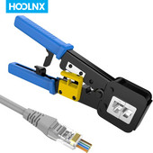 Hoolnx RJ45 krimpelő szerszám átvezető Ethernet krimpelő vágó csupaszító Cat5e Cat6 RJ45/RJ12 normál és végátmeneti dugókhoz
