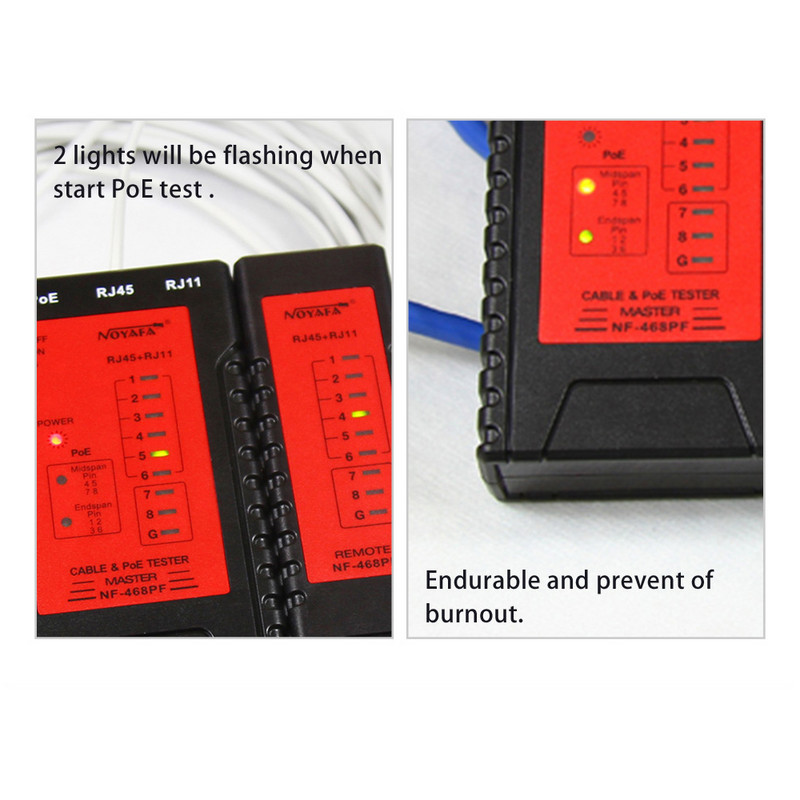 Noyafa NF-468PF POE tester Detekcija Standardni LAN mrežni kabel Test kontinuiteta RJ11 RJ45 LED svjetlo