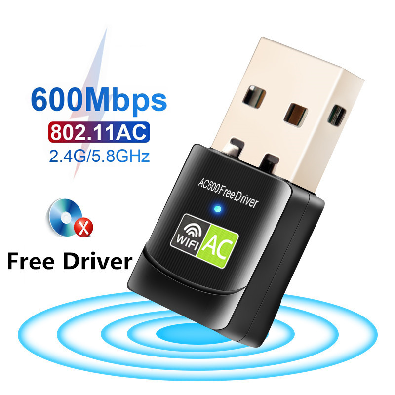 USB WiFi 5 adapteris 600 Mbps divjoslu 2,4/5 GHz bezvadu ārējais uztvērējs Mini WiFi sargspraudnis personālajam datoram/klēpjdatoram/galddatoram