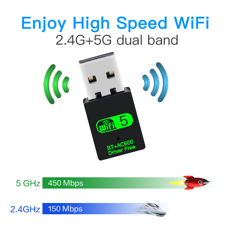 2 u 1 USB WiFi Bluetooth 5.0 adapter 600Mbps Dual Band 2.4/5Ghz bežični mrežni vanjski prijemnik WiFi ključ za prijenosno računalo