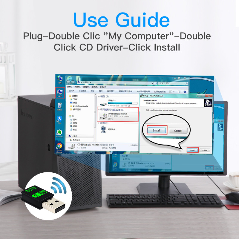 2 u 1 USB WiFi Bluetooth 5.0 adapter 600Mbps Dual Band 2.4/5Ghz bežični mrežni vanjski prijemnik WiFi ključ za prijenosno računalo