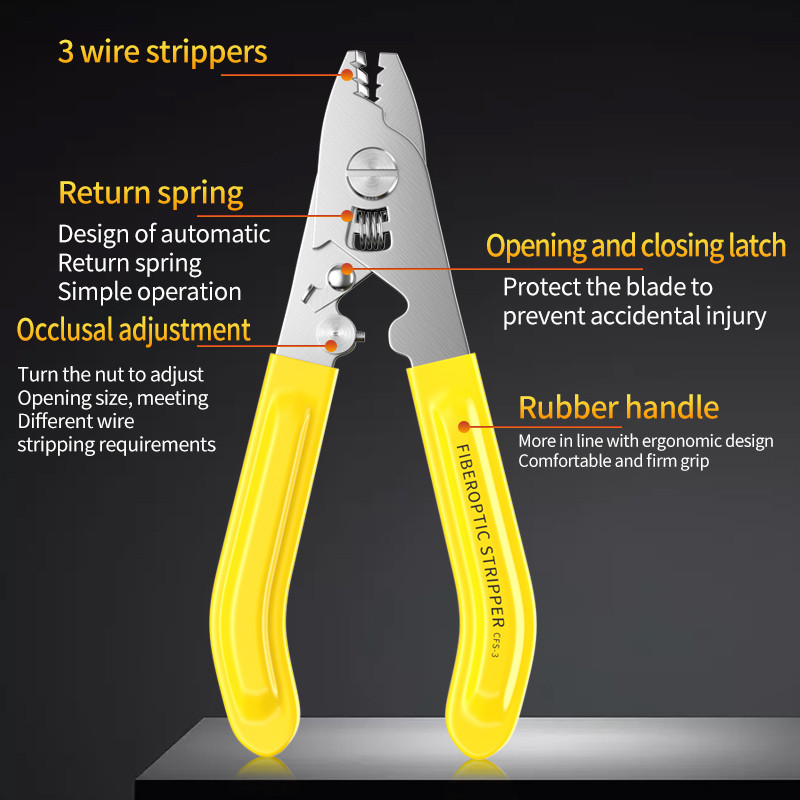 YOUYSI Kliješta za glodanje vlakana s 3 priključka Skidač vlakana Skidač kožnih kabela Kliješta za glodanje s tri priključka Skidač vlakana