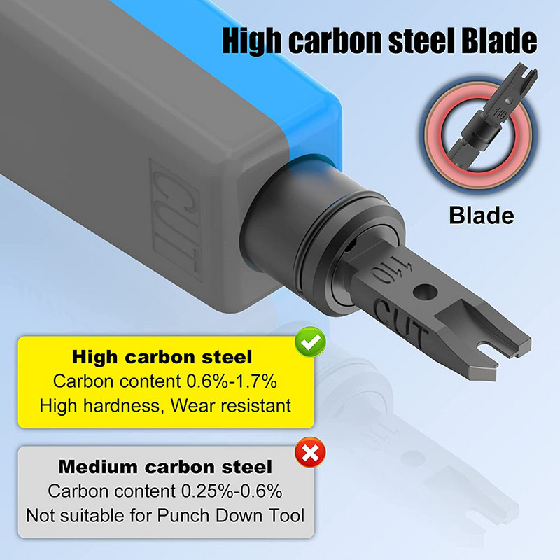 Hoolnx Impact 110 lenyomó szerszám kábelhoroggal, megnövelt pengetároló 110/66 pengékhez, RJ45 sorkapocs behelyező szerszámok