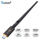 KEBIDU Adaptor USB WiFi wireless 1200Mbps 2.4/5Ghz Bandă duală cu antenă 802.11AC Placă de rețea Receptor USB3.0 de mare viteză pentru laptop