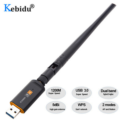 KEBIDU 1200Mbps ασύρματος προσαρμογέας WiFi USB 2.4/5Ghz Διπλής ζώνης με κεραία 802.11AC κάρτα δικτύου Φορητός υπολογιστής υψηλής ταχύτητας δέκτη USB3.0