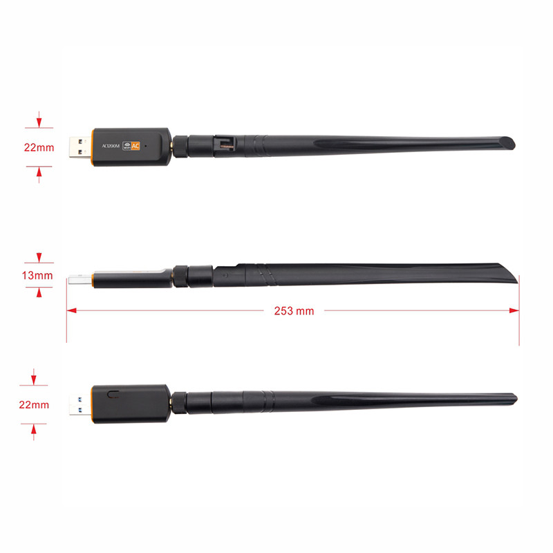 KEBIDU Adaptor USB WiFi wireless 1200Mbps 2.4/5Ghz Bandă duală cu antenă 802.11AC Placă de rețea Receptor USB3.0 de mare viteză pentru laptop