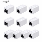 Conector de rețea HTOC Cuplaj RJ45 pentru Extensor de rețea de cablu Cat5 Cat5e Cat6e mamă la mamă (pachet 10 alb)
